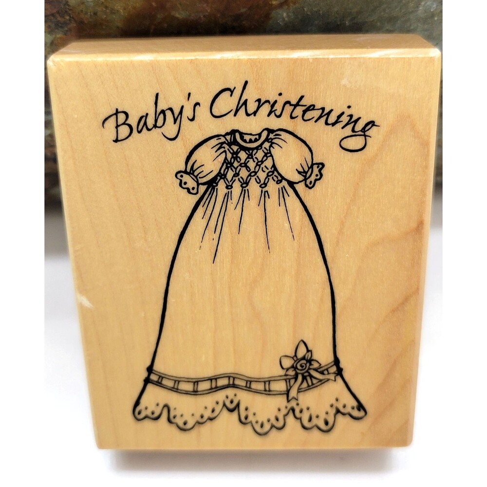 Baby's Christening Rubber Stamp PSXG-3273 Vintage 2002 Baby Gown Baptism